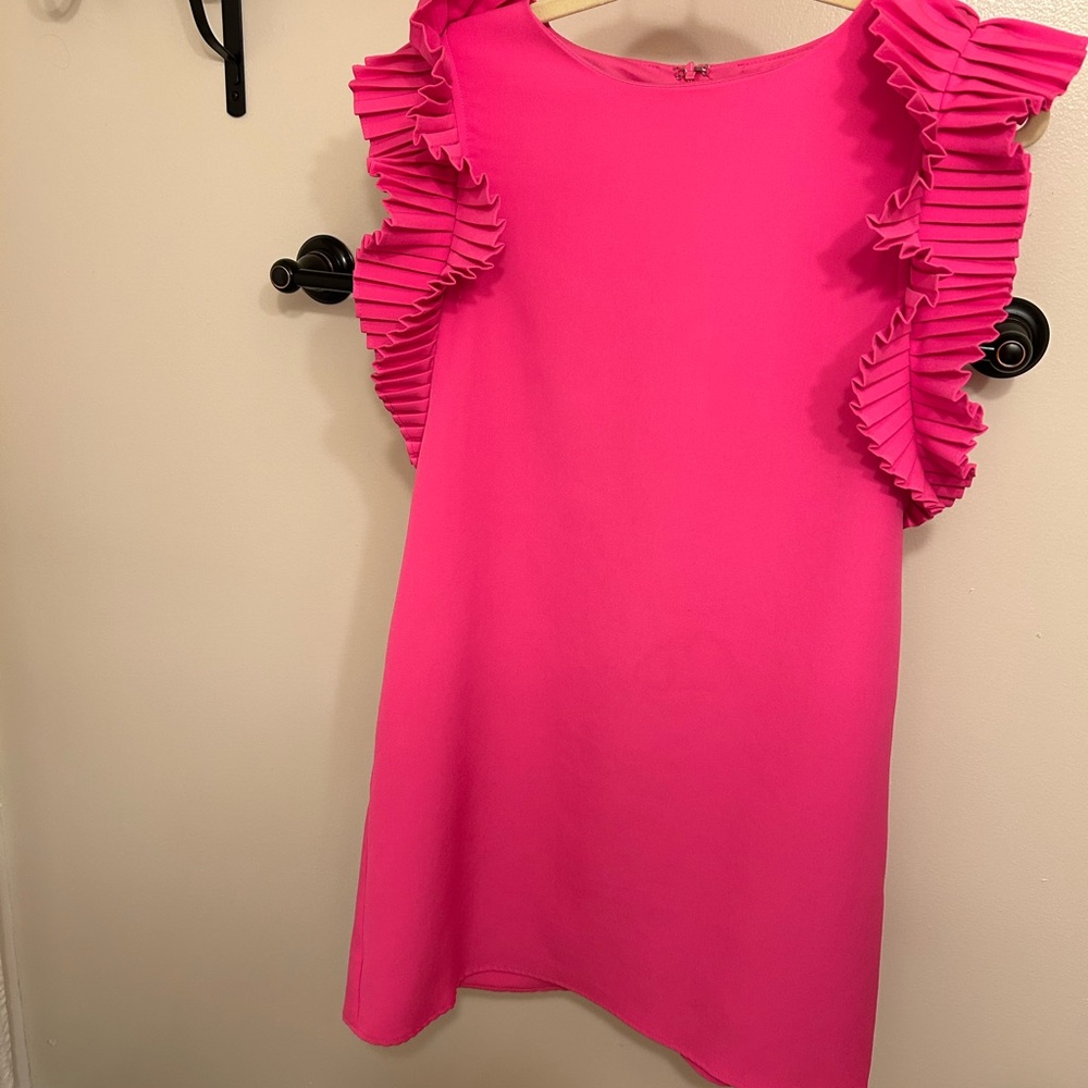 WEDDING SEASON- Vibrant Pink Ruffle Sleeve Dress